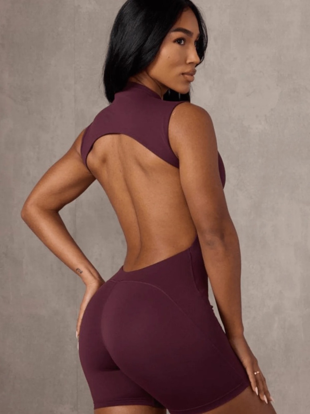 YoungLA Burgundy Open-Back Mockneck One Piece